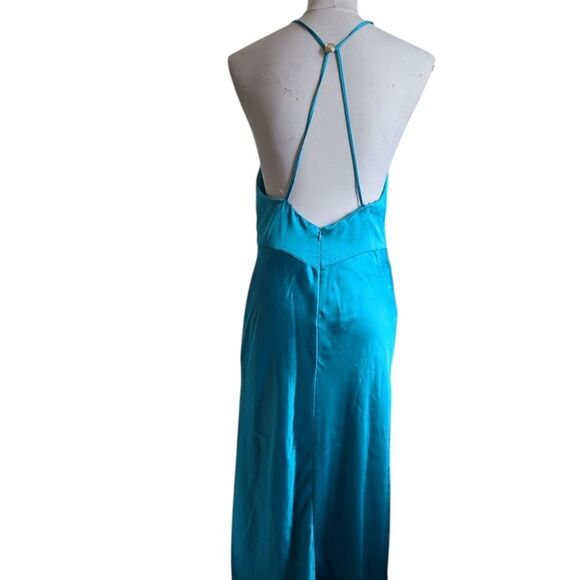 Anthropology Pinko Turquoise Blue High Neck Satin Slip Dress Medium It42/Us6 - Picture 4 of 16